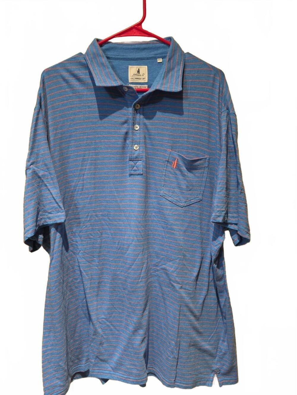 Johnnie-O Hangin Out Striped Polo Shirt Short Sleeve Waterfall Blue XXL